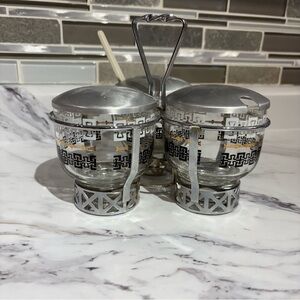 Vintage Libbey Condiment Caddy atomic 3 compartment with Tupperware spoon